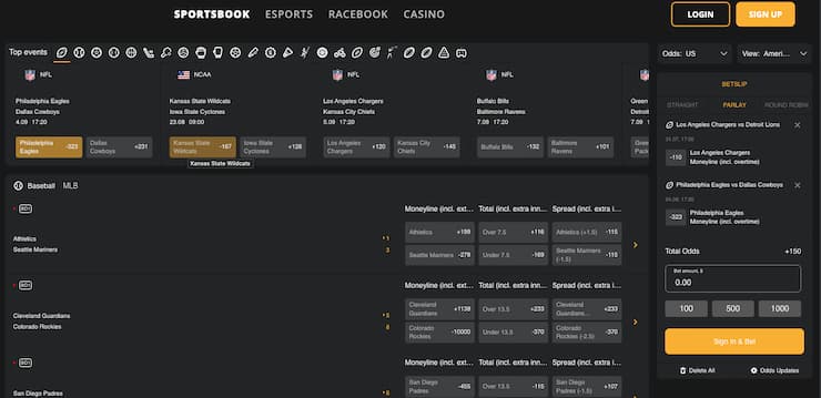 An image of a parlay bet at BetWhale, a leading sportsbook for learning the answer to the question: what is a parlay bet?